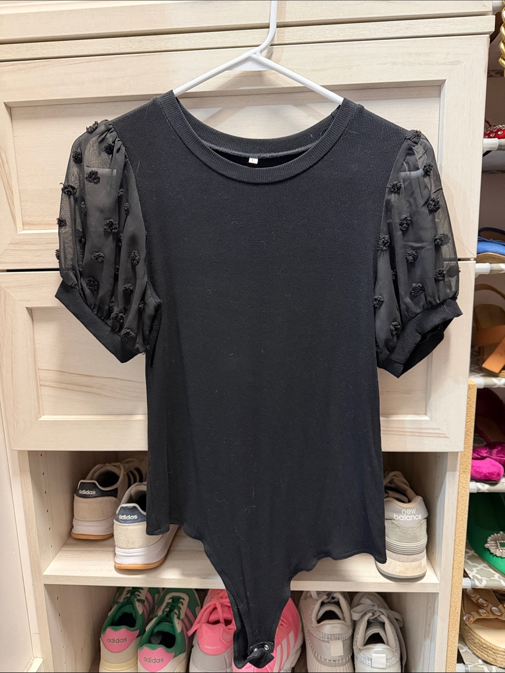 Polka dot puff sleeve bodysuit